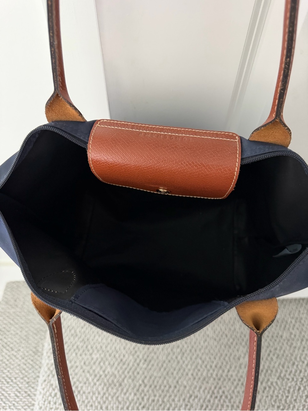 Longchamp Navy and Brown Le Pliage Tote - Picture 2 of 5